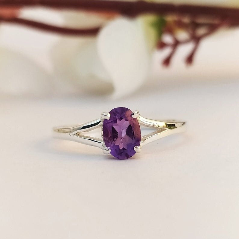 Amethyst Ring, Dainty Ring, Cut Stone Ring, 925 Silver Ring, Women Ring, Natural Amethyst, Handmade Ring