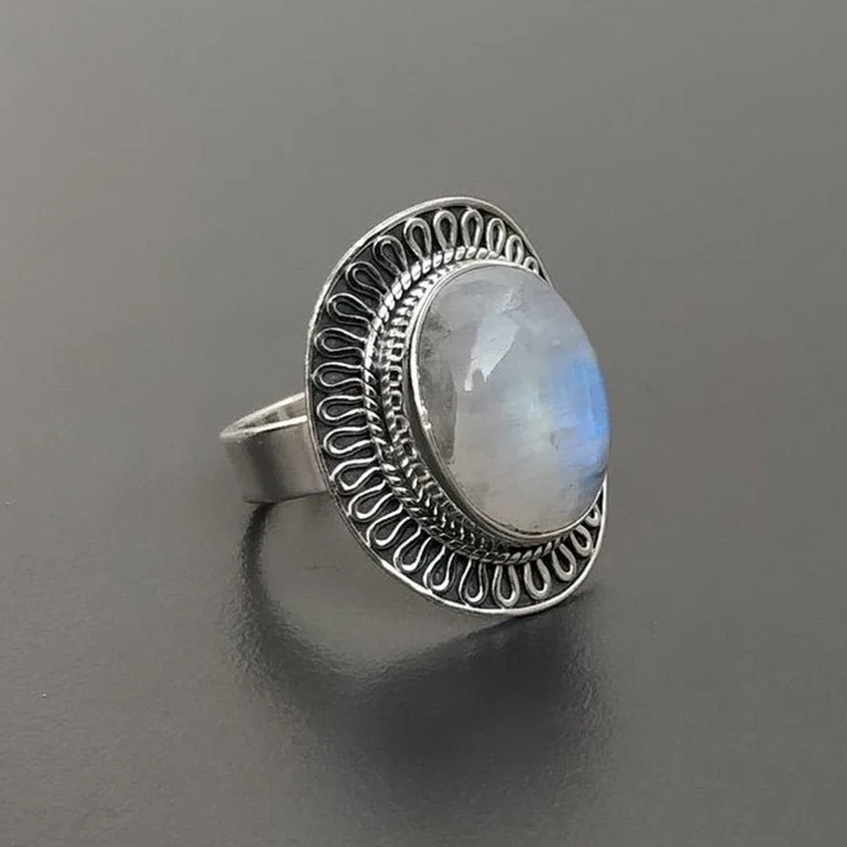 FAS275NJ Rainbow Moonstone in Sterling Silver Ring| The Gem Shop, Inc.