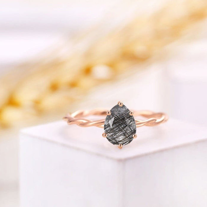 solid- 925 sterling silver Black Rutile ring Rose Gold Vermeil Ring