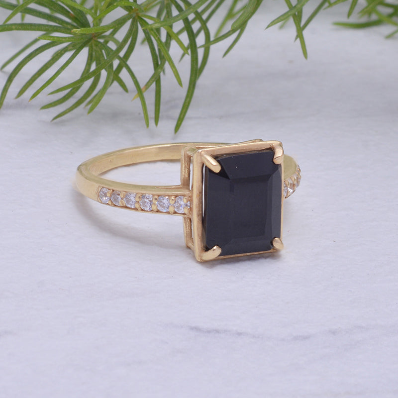 Black Emerald Gemstone Solitaire Ring | Caitlyn Minimalist