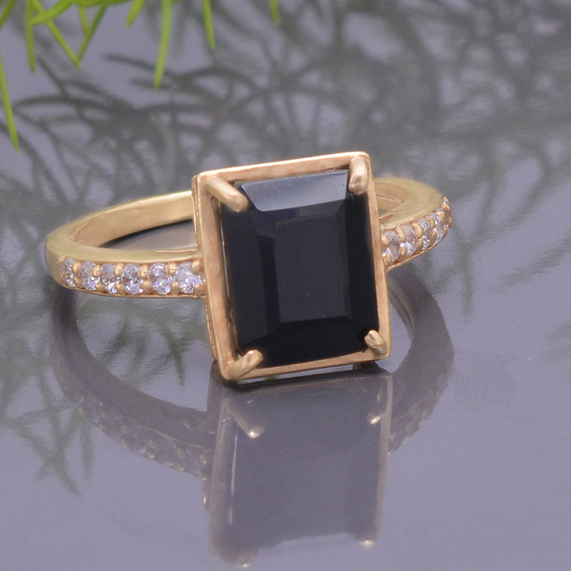 solid 925 sterling silver Black Onyx ring Gold Vermeil Ring solid 925 sterling silver Black Onyx ring Gold Vermeil Ring