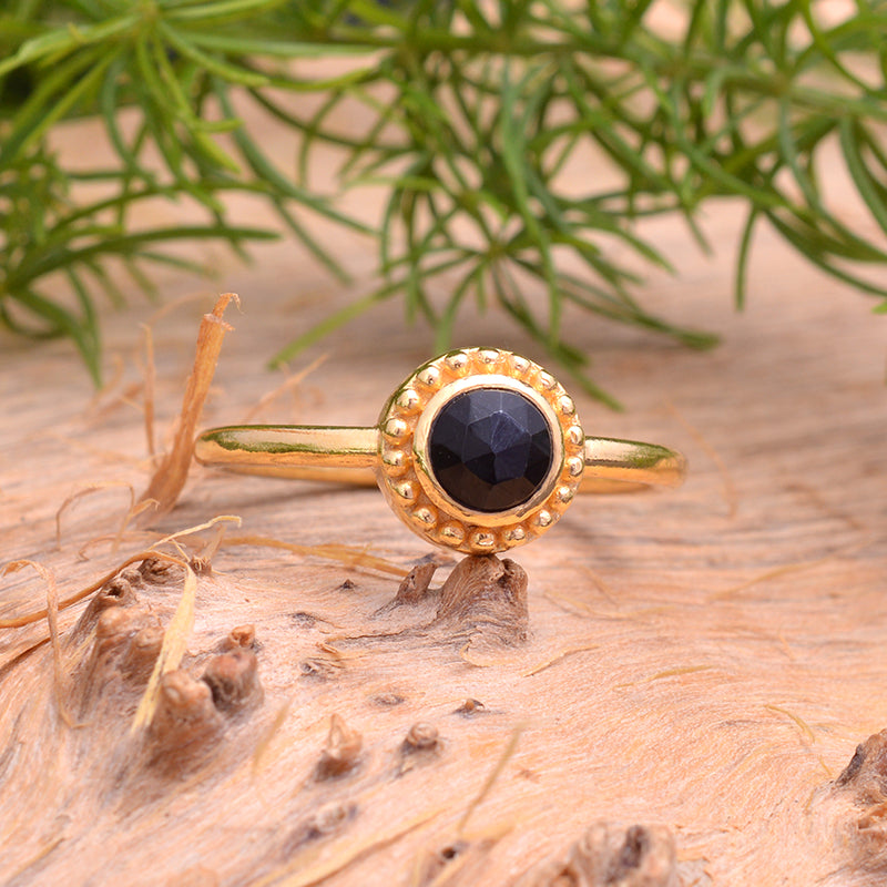 solid 925 sterling silver Black Onyx ring Gold Vermeil Ring