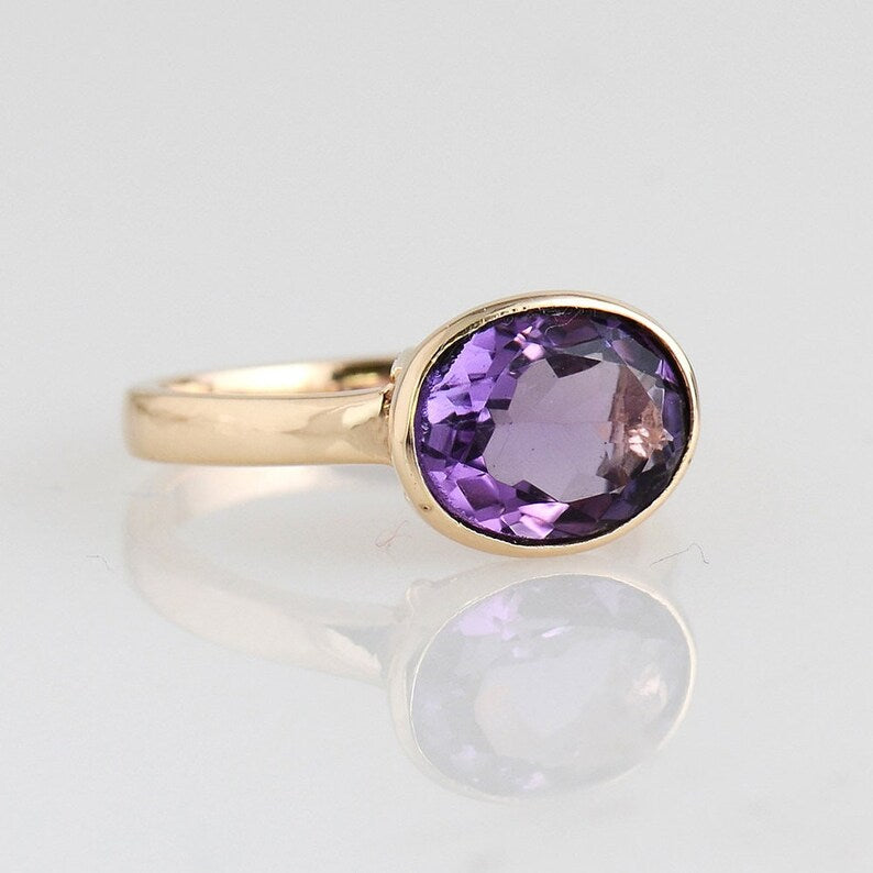 solid 925 sterling silver Amethyst ring Gold Vermeil Ring