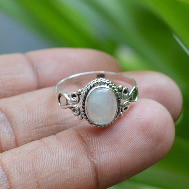 Moonstone Ring Moonstone Engagement Ring Rainbow Moonstone Ring