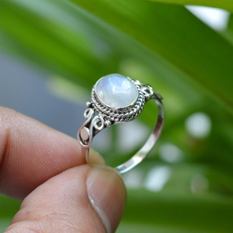 Moonstone Ring Moonstone Engagement Ring Rainbow Moonstone Ring